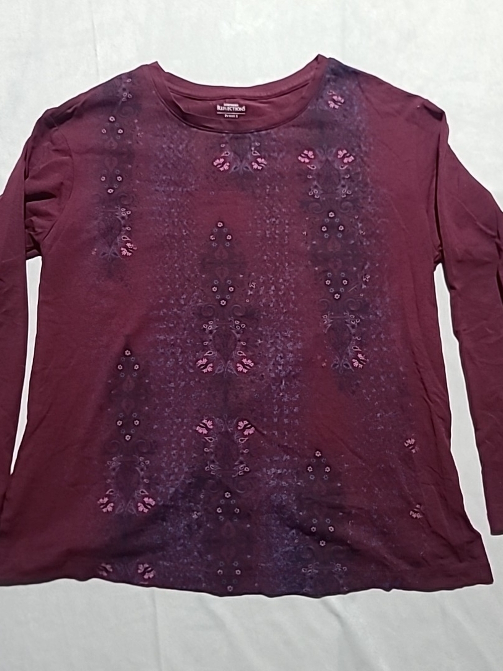 Northern Reflections Petite Small Long Sleeve Floral Pattern Maroon